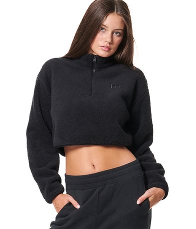 Body Action Womens Half-Zip Sherpa-Fleece Crop Top Μακρυμάνικο Γυναικείο (061431 BLACK-01)