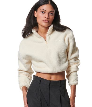 Body Action Womens Half-Zip Sherpa-Fleece Crop Top Μακρυμάνικο Γυναικείο (061431 COTTON ECRU-05)