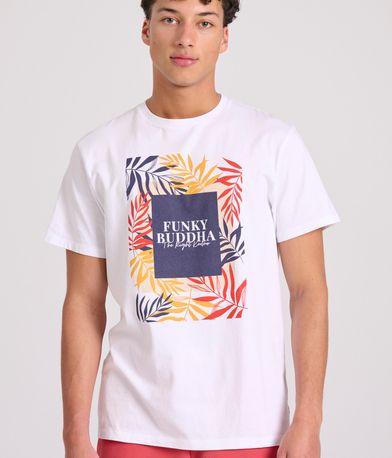 T-shirt με tropical frame τύπωμα