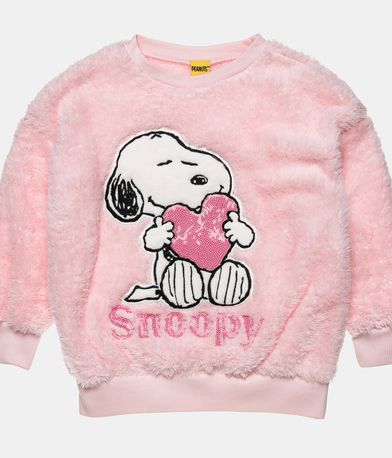 Μπλούζα Snoopy απο οικολογική γούνα και κέντημα - ΡΟΖ