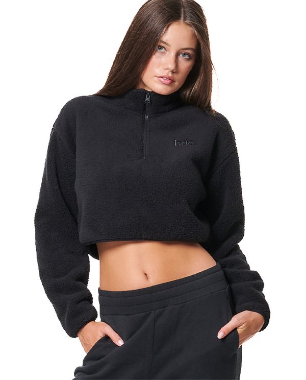 Body Action Womens Half-Zip Sherpa-Fleece Crop Top Μακρυμάνικο Γυναικείο (061431 BLACK-01)