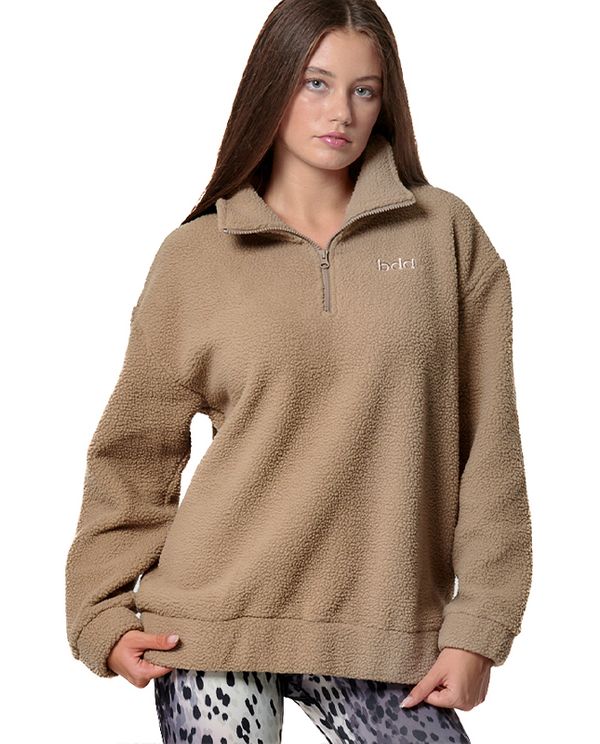 Body Action Oversized Sherpa-Fleece Μπλούζα Με Φερμουάρ Γυναικεία (061436 FOSSIL BEIGE-05C)