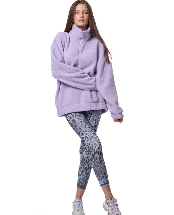 Body Action Oversized Sherpa-Fleece Μπλούζα Με Φερμουάρ Γυναικεία (061436 LAVENDER SKY-13C)