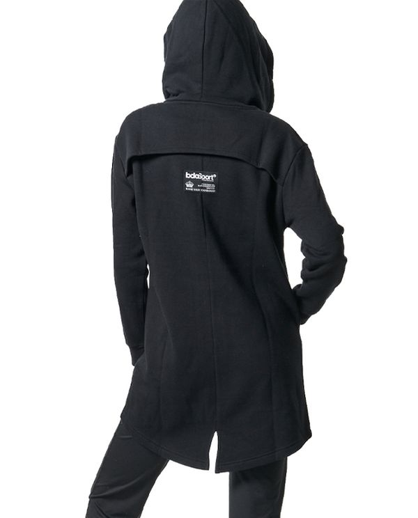 Body Action Long Fishtail Hooded Ζακέτα Βαμβακερή Γυναικεία (071418 BLACK-01)