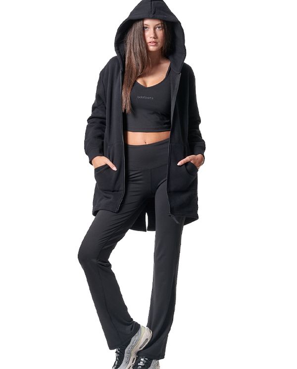 Body Action Long Fishtail Hooded Ζακέτα Βαμβακερή Γυναικεία (071418 BLACK-01)