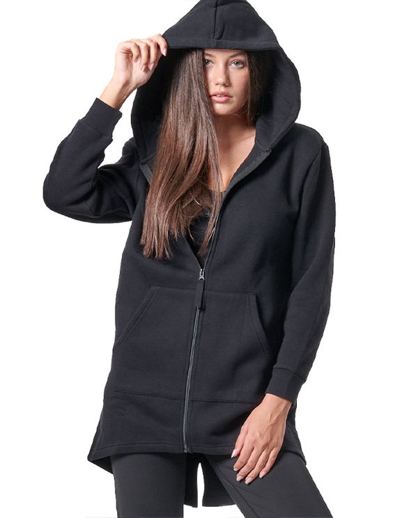 Body Action Long Fishtail Hooded Ζακέτα Βαμβακερή Γυναικεία (071418 BLACK-01)