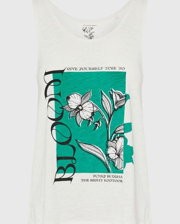 Αμάνικο t-shirt με blossom τύπωμα και raw cuts